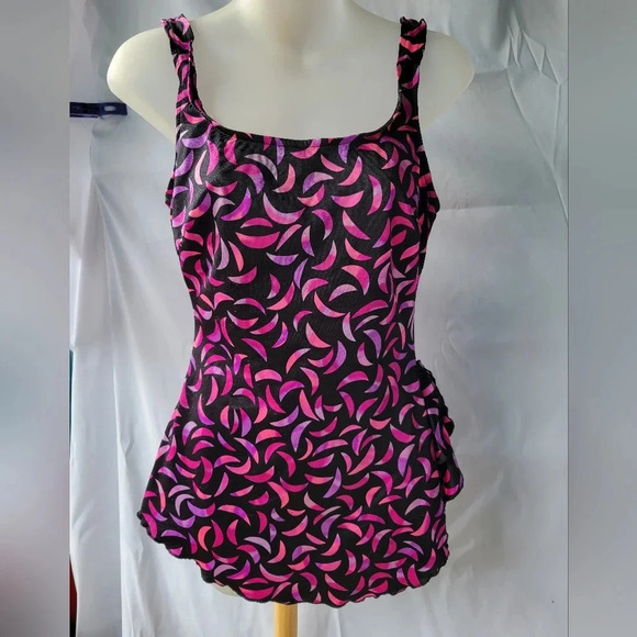 Vintage Bathing Suit possibly Maxine of Hollywood Swimsuit pink black one piece - Picture 2 of 12